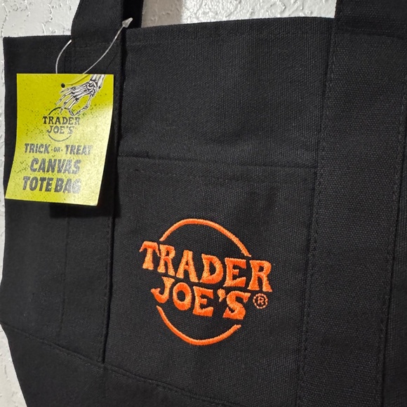 Trader Joes Mini Canvas Tote Bag Halloween Limited Edition Black & Orange - Picture 2 of 2
